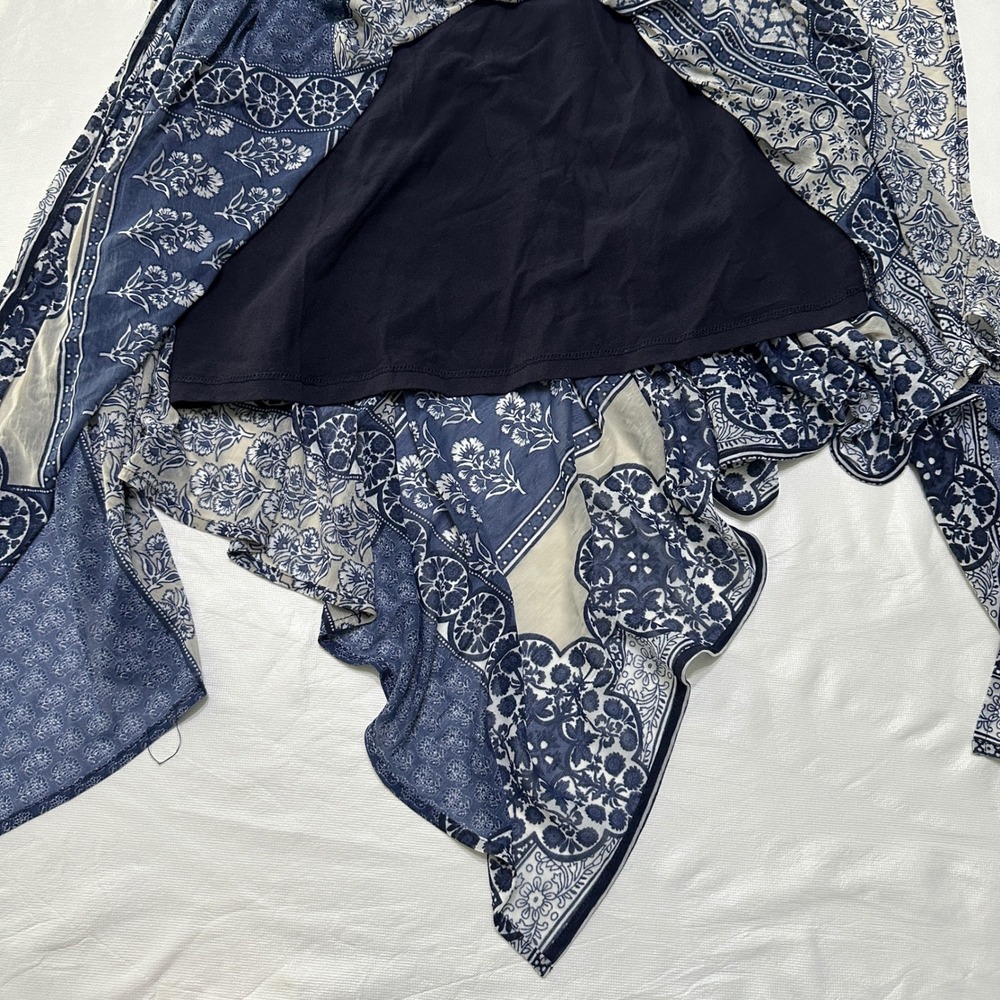 INC Patchwork Handkerchief Skirt PS Foldover Waist Blue Boho Fairycore Coasta - Picture 4 of 9